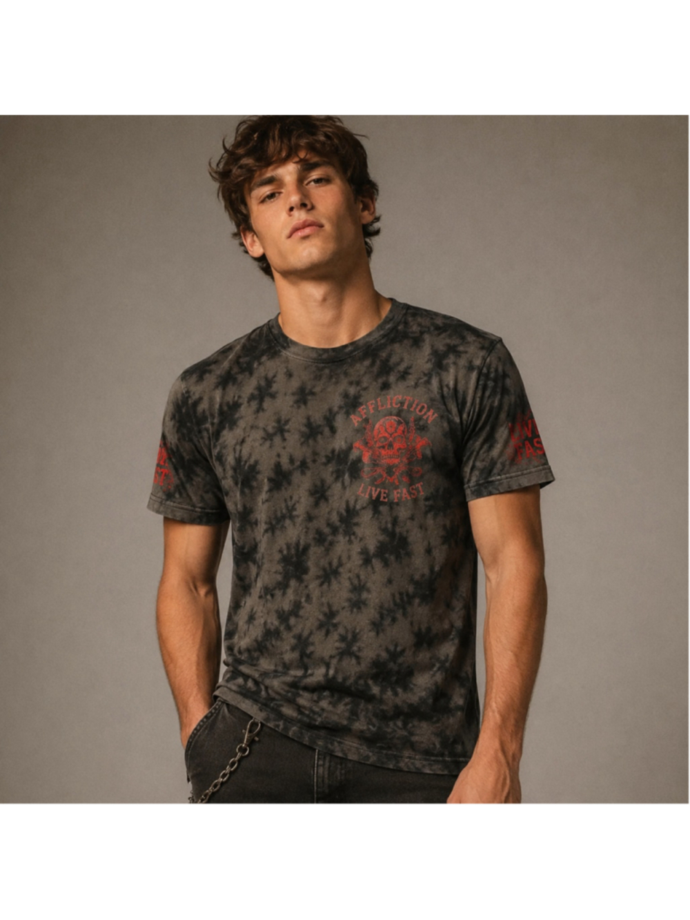 Affliction Skull Rose Red Foil Graphic Tee XL